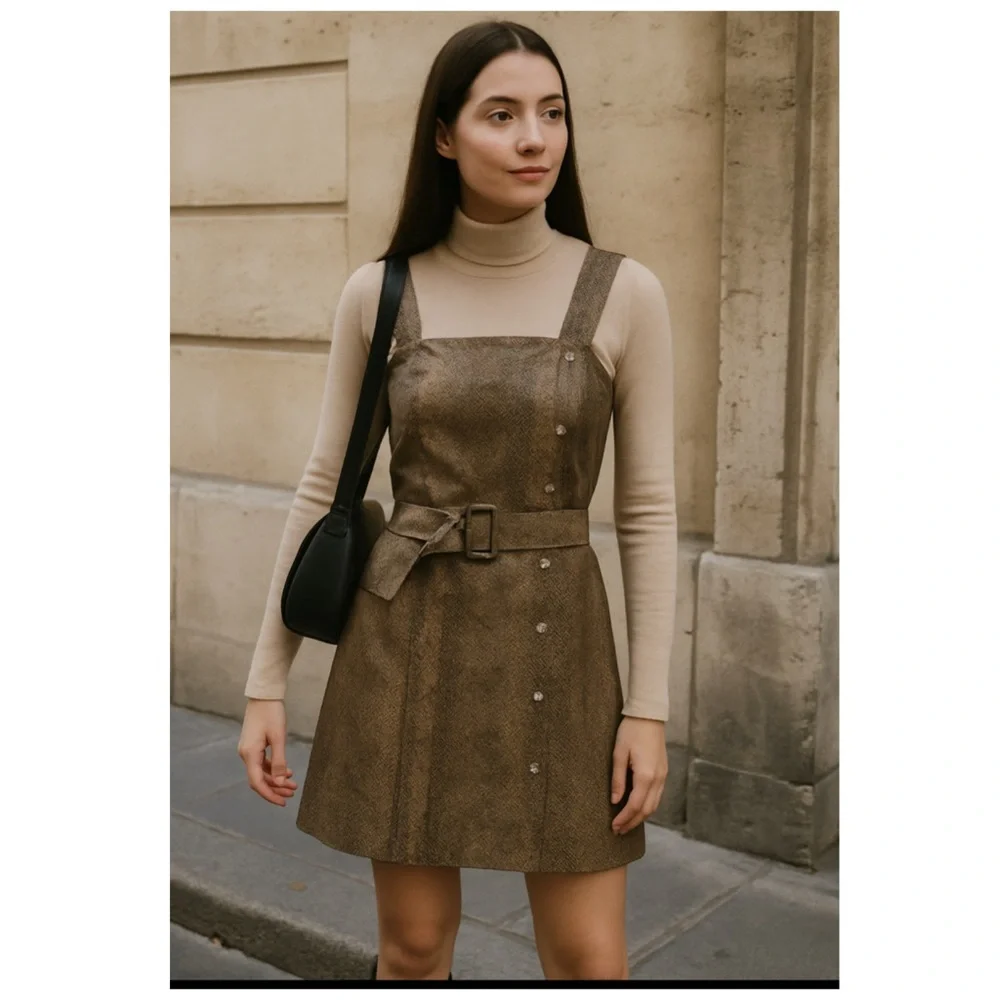 Nanushka Snake Print Belted Mini Dress Faux Leather Small